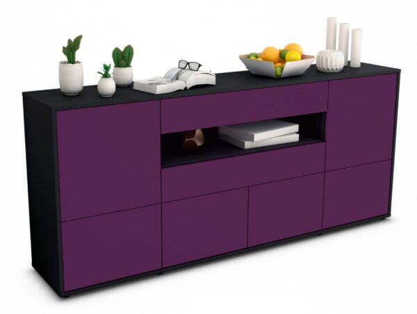 Sideboard Emely | Korpus Anthrazit | Front in Lila | 180x79x35cm (BxHxT)