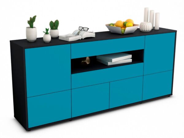 Sideboard Emely | Korpus Anthrazit | Front in Türkis | 180x79x35cm (BxHxT)