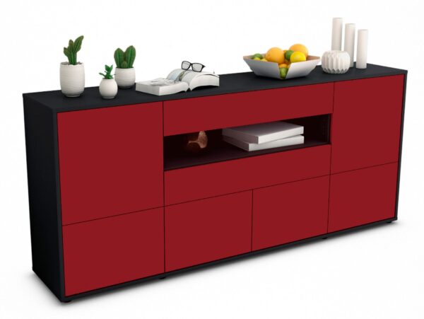 Sideboard Emely | Korpus Anthrazit | Front in Bordeaux | 180x79x35cm (BxHxT)