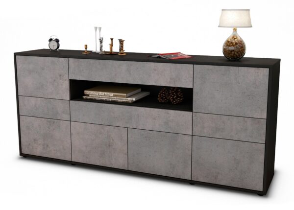 Sideboard Emerelda | Korpus Anthrazit | Front in Beton Optik | 180x79x35cm (BxHxT)