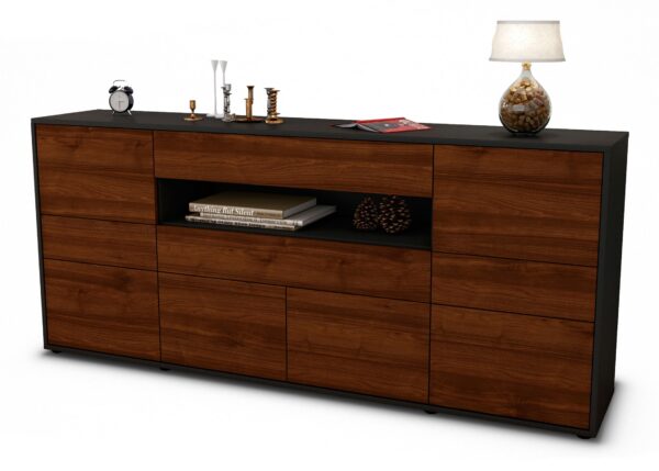 Sideboard Emerelda | Korpus Anthrazit | Front in Walnuss Holz Optik | 180x79x35cm (BxHxT)