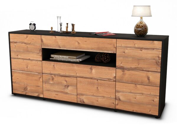 Sideboard Emerelda | Korpus Anthrazit | Front in Pinie Holz Optik | 180x79x35cm (BxHxT)