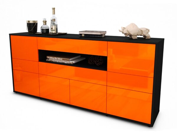 Sideboard Emerelda | Korpus Anthrazit | Front in Hochglanz Orange | 180x79x35cm (BxHxT)