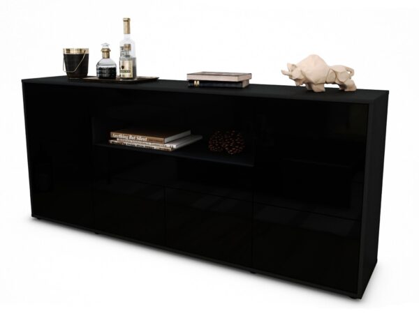 Sideboard Emerelda | Korpus Anthrazit | Front in Hochglanz Schwarz | 180x79x35cm (BxHxT)