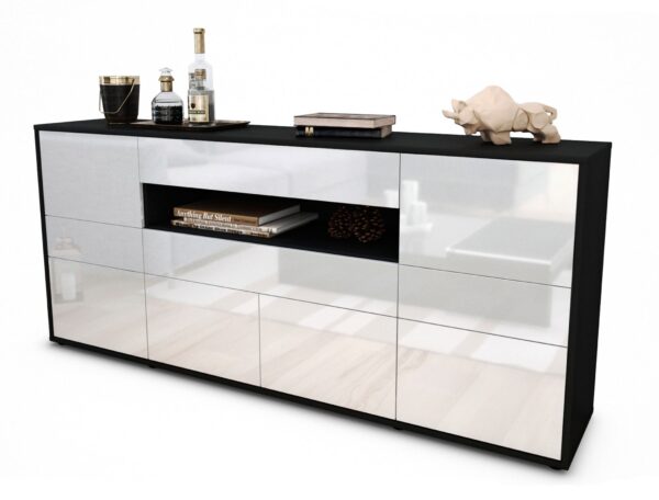 Sideboard Emerelda | Korpus Anthrazit | Front in Hochglanz Weiß | 180x79x35cm (BxHxT)