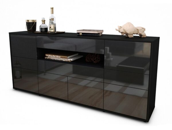 Sideboard Emerelda | Korpus Anthrazit | Front in Hochglanz Grau | 180x79x35cm (BxHxT)