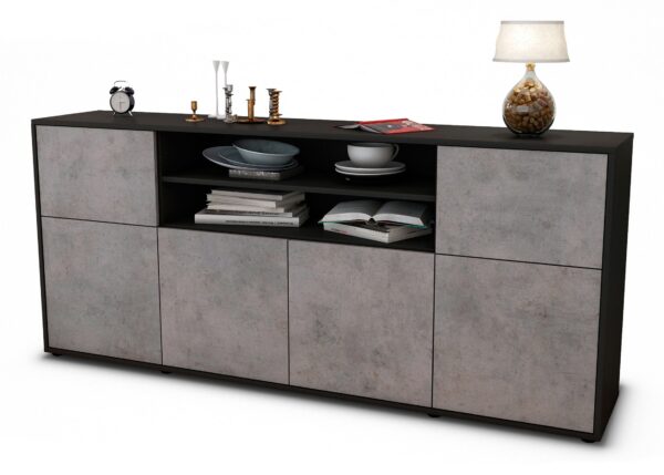 Sideboard Emilia | Korpus Anthrazit | Front in Beton Optik | 180x79x35cm (BxHxT)