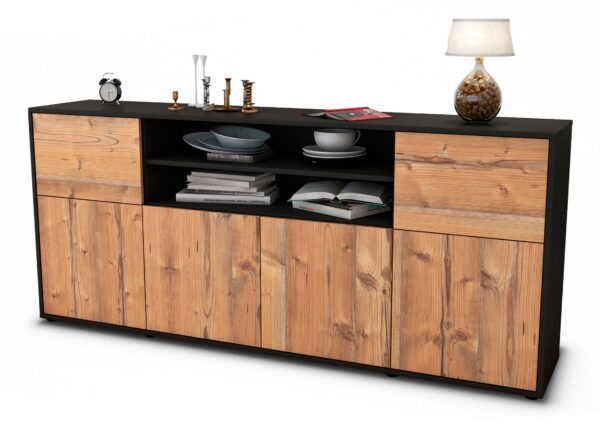 Sideboard Emilia | Korpus Anthrazit | Front in Pinie Holz Optik | 180x79x35cm (BxHxT)