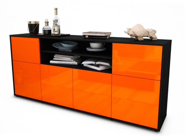 Sideboard Emilia | Korpus Anthrazit | Front in Hochglanz Orange | 180x79x35cm (BxHxT)