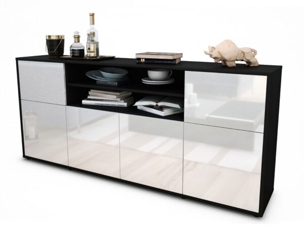 Sideboard Emilia | Korpus Anthrazit | Front in Hochglanz Weiß | 180x79x35cm (BxHxT)