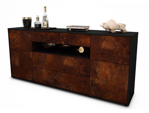 Sideboard Emma | Korpus Anthrazit | Front in Rost Optik | 180x79x35cm (BxHxT)