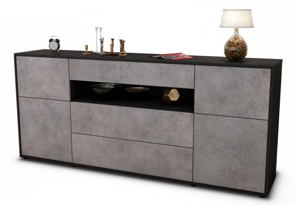 Sideboard Emma | Korpus Anthrazit | Front in Beton Optik | 180x79x35cm (BxHxT)