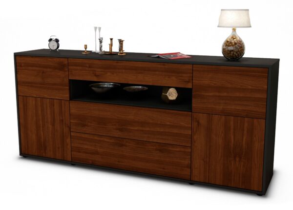 Sideboard Emma | Korpus Anthrazit | Front in Walnuss Holz Optik | 180x79x35cm (BxHxT)