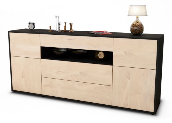 Sideboard Emma | Korpus Anthrazit | Front in Zeder Holz Optik | 180x79x35cm (BxHxT)