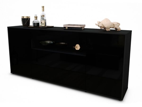 Sideboard Emma | Korpus Anthrazit | Front in Hochglanz Schwarz | 180x79x35cm (BxHxT)