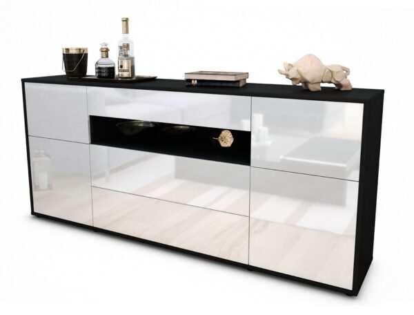 Sideboard Emma | Korpus Anthrazit | Front in Hochglanz Weiß | 180x79x35cm (BxHxT)