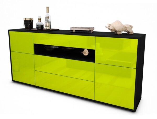 Sideboard Emma | Korpus Anthrazit | Front in Hochglanz Grün | 180x79x35cm (BxHxT)