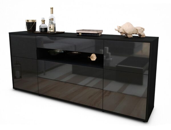 Sideboard Emma | Korpus Anthrazit | Front in Hochglanz Grau | 180x79x35cm (BxHxT)