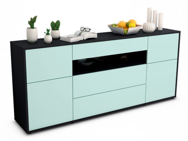 Sideboard Emma | Korpus Anthrazit | Front in Mint | 180x79x35cm (BxHxT)