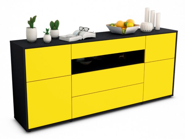 Sideboard Emma | Korpus Anthrazit | Front in Gelb | 180x79x35cm (BxHxT)