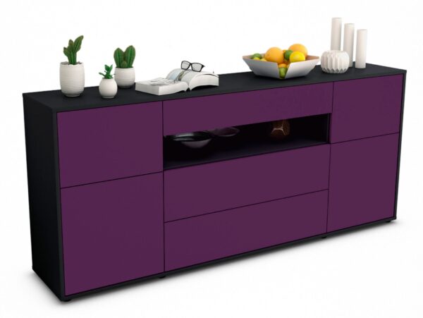 Sideboard Emma | Korpus Anthrazit | Front in Lila | 180x79x35cm (BxHxT)