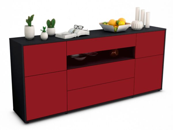 Sideboard Emma | Korpus Anthrazit | Front in Bordeaux | 180x79x35cm (BxHxT)