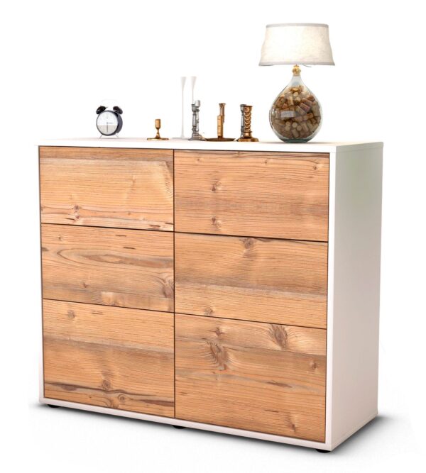 Sideboard Dalida | Korpus Weiß | Front in Pinie Holz Optik | 92x79x35cm (BxHxT)