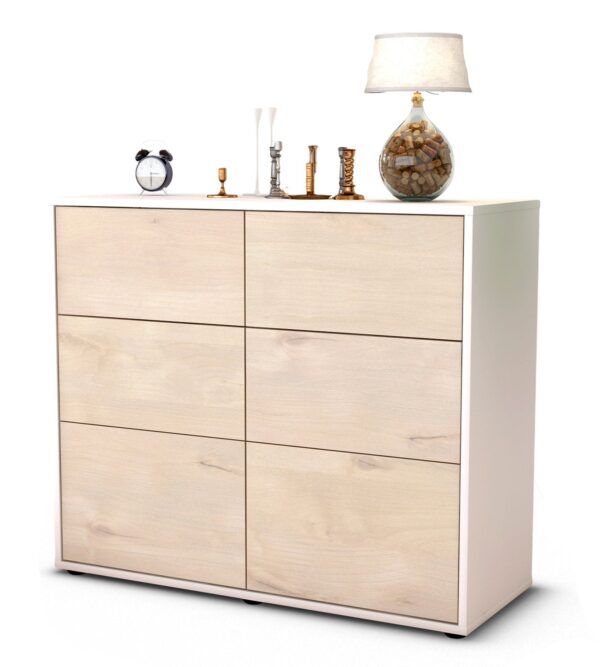 Sideboard Dalida | Korpus Weiß | Front in Zeder Holz Optik | 92x79x35cm (BxHxT)