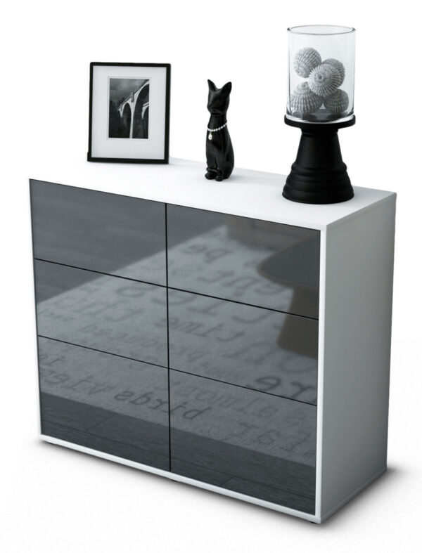 Sideboard Dalida | Korpus Weiß | Front in Hochglanz Grau | 92x79x35cm (BxHxT)