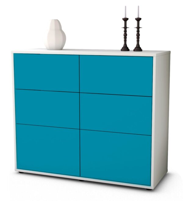 Sideboard Dalida | Korpus Weiß | Front in Türkis | 92x79x35cm (BxHxT)