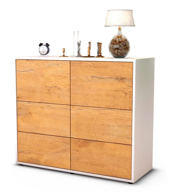 Sideboard Dana | Korpus Weiß | Front in Eiche Holz Optik | 92x79x35cm (BxHxT)