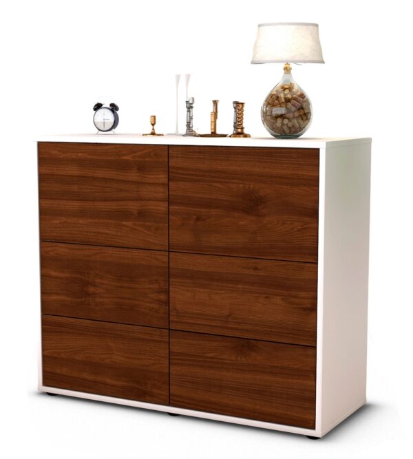 Sideboard Dana | Korpus Weiß | Front in Walnuss Holz Optik | 92x79x35cm (BxHxT)