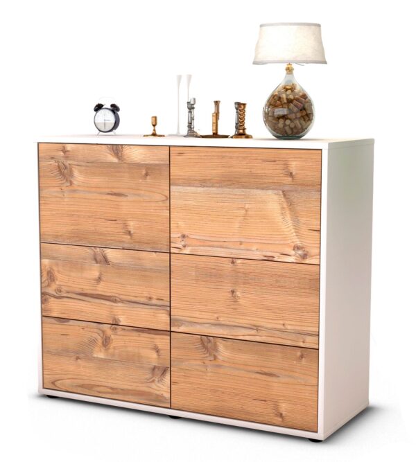 Sideboard Dana | Korpus Weiß | Front in Pinie Holz Optik | 92x79x35cm (BxHxT)