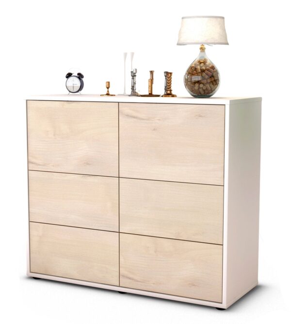 Sideboard Dana | Korpus Weiß | Front in Zeder Holz Optik | 92x79x35cm (BxHxT)