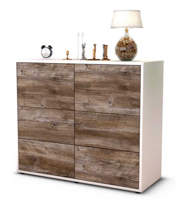 Sideboard Dana | Korpus Weiß | Front in Treibholz Holz Optik | 92x79x35cm (BxHxT)