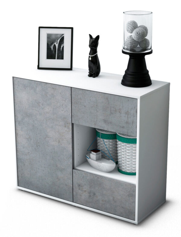 Sideboard Danica | Korpus Weiß | Front in Beton Optik | 92x79x35cm (BxHxT)