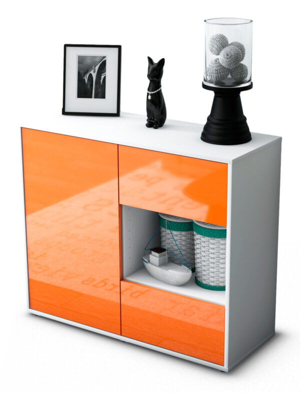 Sideboard Danica | Korpus Weiß | Front in Hochglanz Orange | 92x79x35cm (BxHxT)