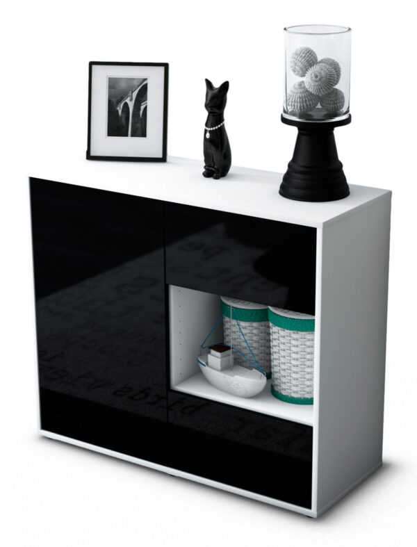 Sideboard Danica | Korpus Weiß | Front in Hochglanz Schwarz | 92x79x35cm (BxHxT)