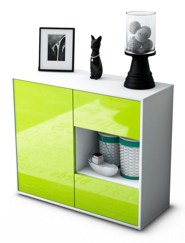 Sideboard Danica | Korpus Weiß | Front in Hochglanz Grün | 92x79x35cm (BxHxT)