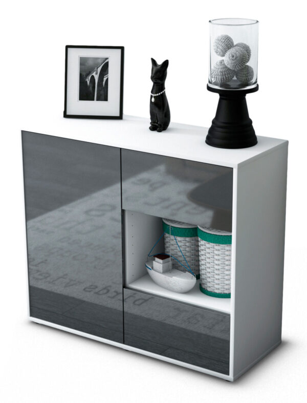 Sideboard Danica | Korpus Weiß | Front in Hochglanz Grau | 92x79x35cm (BxHxT)