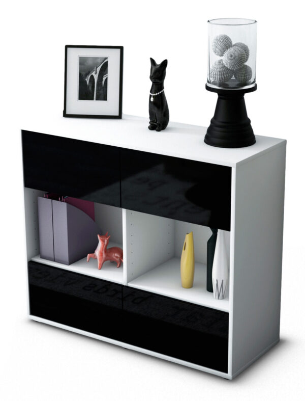 Sideboard Daniela | Korpus Weiß | Front in Hochglanz Schwarz | 92x79x35cm (BxHxT)