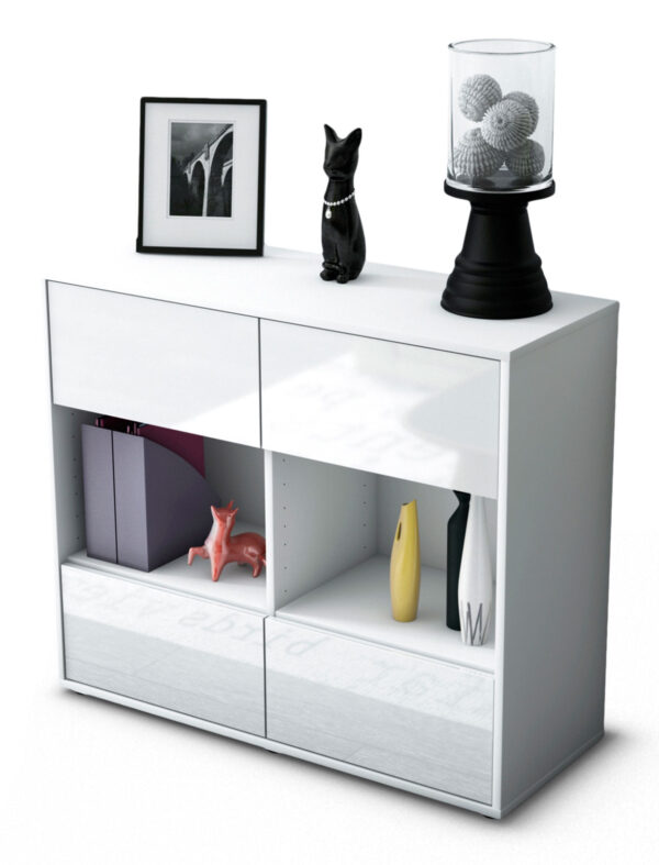 Sideboard Daniela | Korpus Weiß | Front in Hochglanz Weiß | 92x79x35cm (BxHxT)