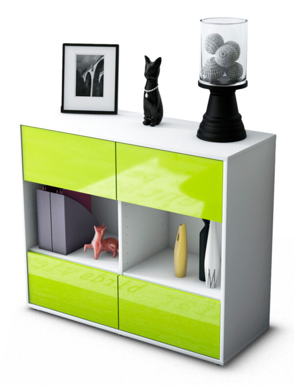 Sideboard Daniela | Korpus Weiß | Front in Hochglanz Grün | 92x79x35cm (BxHxT)