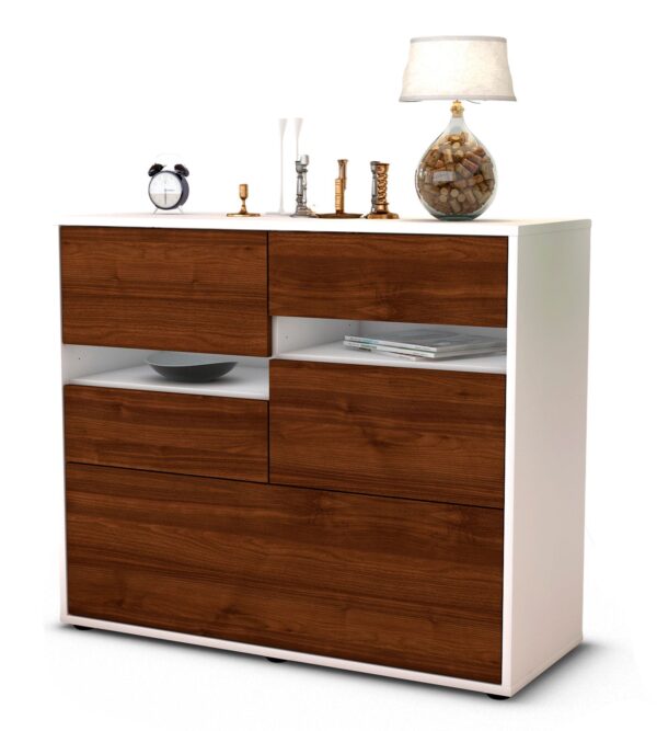 Sideboard Daria | Korpus Weiß | Front in Walnuss Holz Optik | 92x79x35cm (BxHxT)