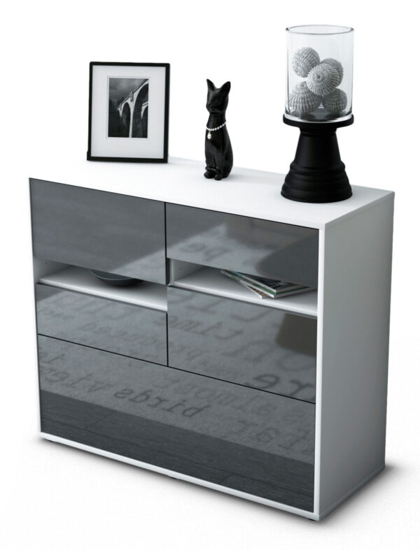 Sideboard Daria | Korpus Weiß | Front in Hochglanz Grau | 92x79x35cm (BxHxT)