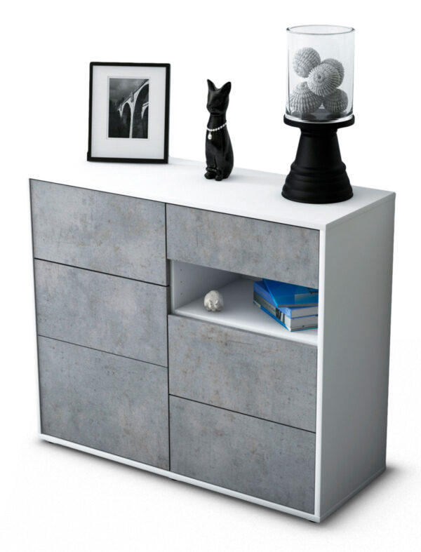 Sideboard Dariella | Korpus Weiß | Front in Beton Optik | 92x79x35cm (BxHxT)