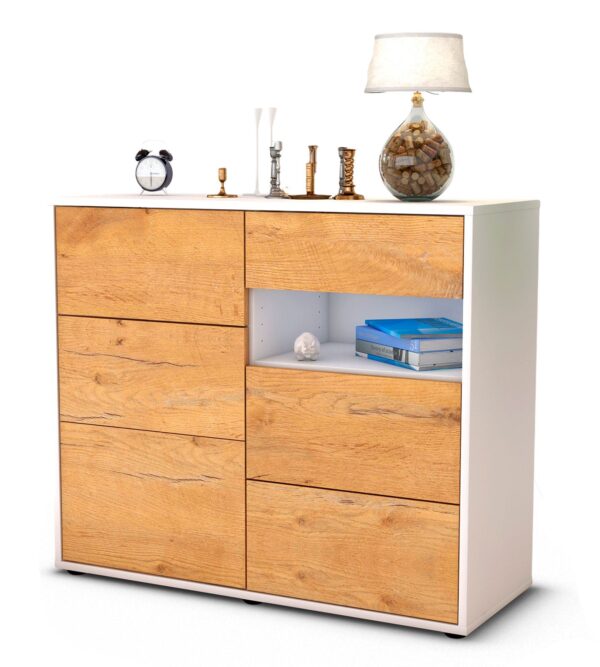 Sideboard Dariella | Korpus Weiß | Front in Eiche Holz Optik | 92x79x35cm (BxHxT)