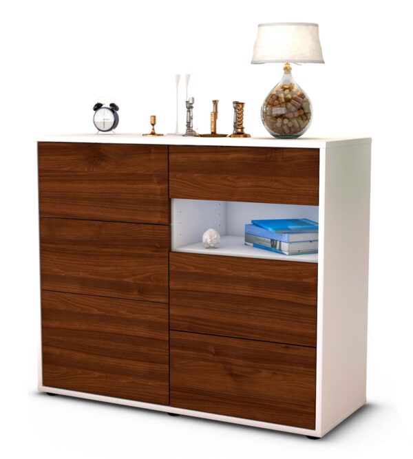 Sideboard Dariella | Korpus Weiß | Front in Walnuss Holz Optik | 92x79x35cm (BxHxT)