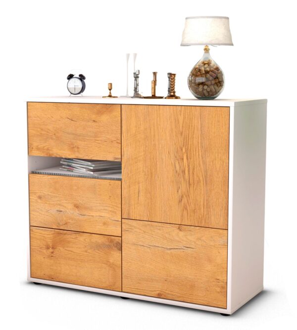 Sideboard Davina | Korpus Weiß | Front in Eiche Holz Optik | 92x79x35cm (BxHxT)