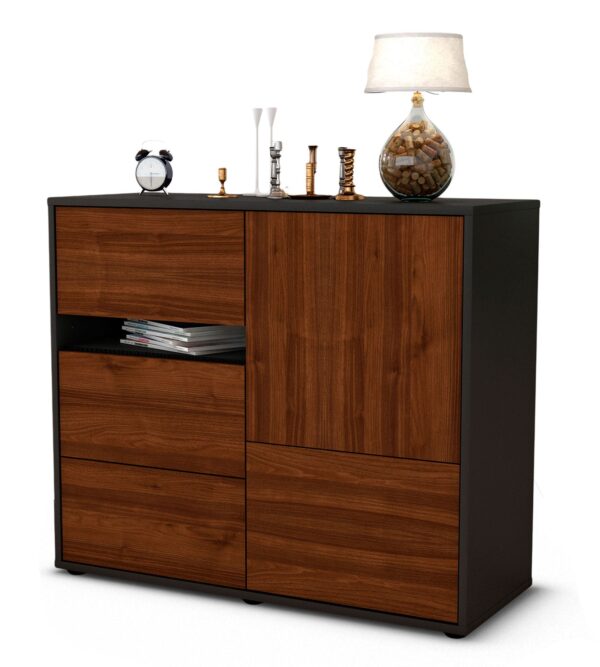 Sideboard Davina | Korpus Anthrazit | Front in Walnuss Holz Optik | 92x79x35cm (BxHxT)